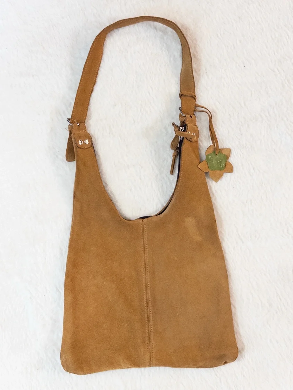 Boho Tan Suede Hobo Bag with Flower Charm 🌼👜
